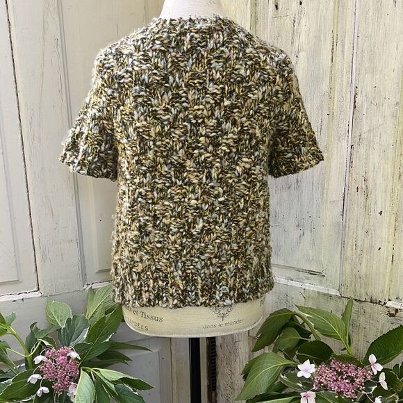 Hand knit by Dollie at ANTHROPOLOGIE green short sleeve cardigan. Size M - Picture 6 of 7